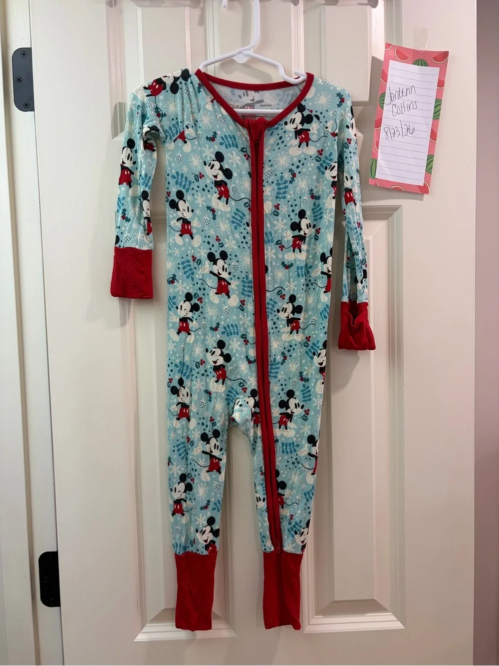 Little Sleepies Blue Mickey Mouse Christmas Zippy VGUC 12-18